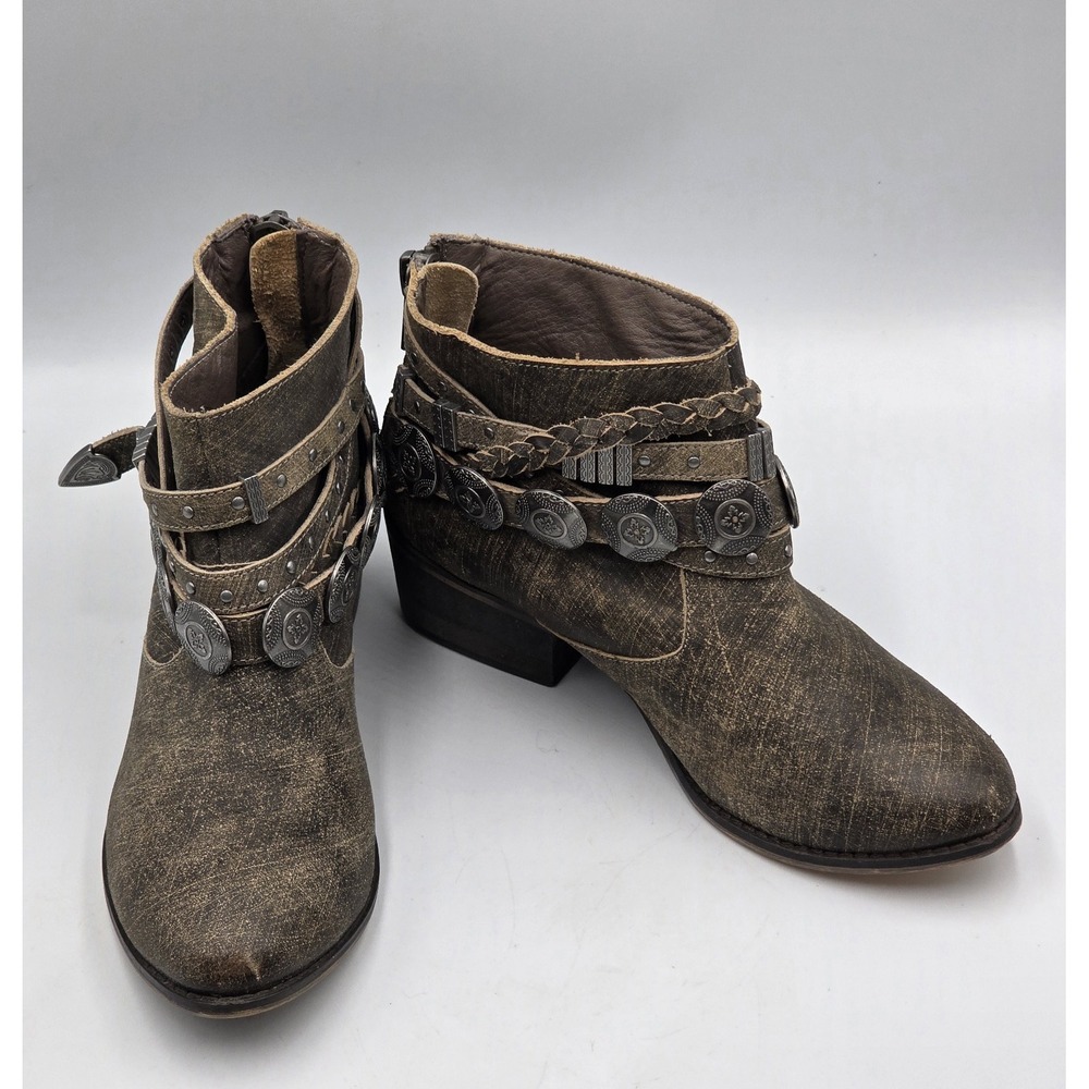 Naughty Monkey Anchorage Womens Size 7 Brown Gray Ankle Boots Buckle Western - Picture 8 of 12